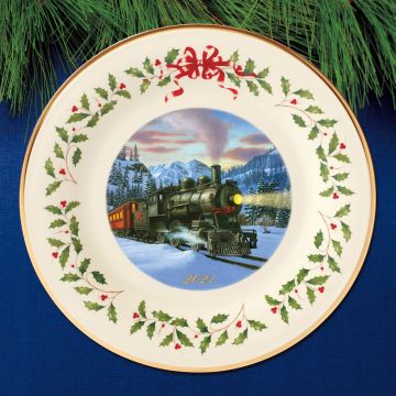 2021 Lenox Holiday Collectors Train Scene Porcelain Plate image
