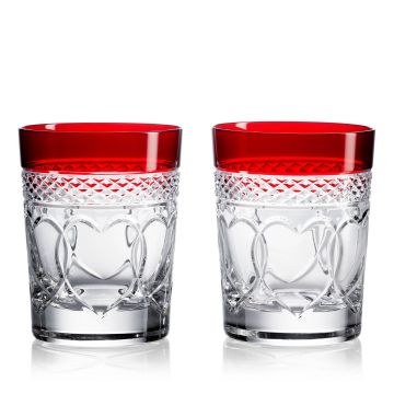 Waterford Times Square Double Old Fashioned Crystal Ruby Love Set image