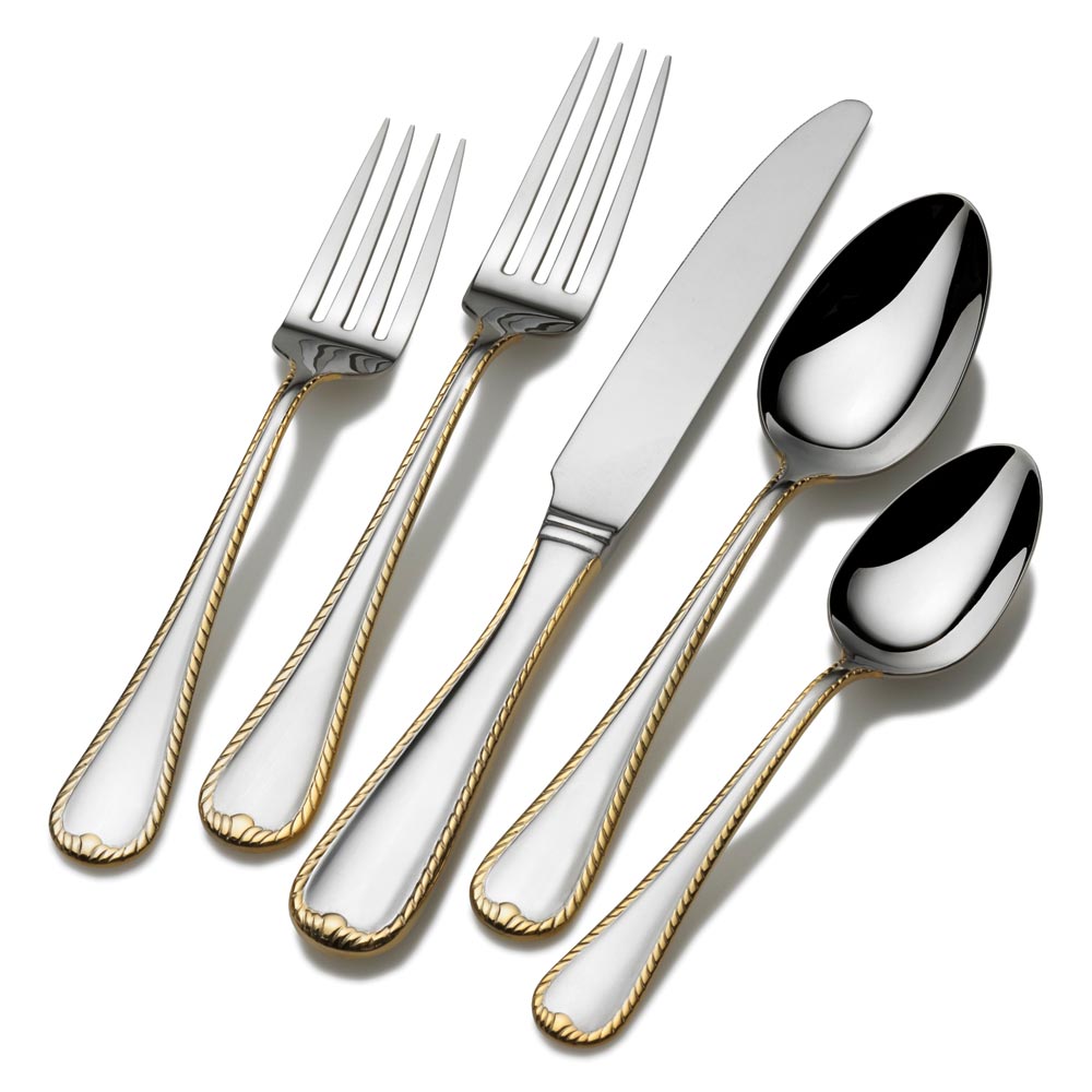 Mikasa Regent Bead Gold 65 Piece Stainless Steel Flatware Set