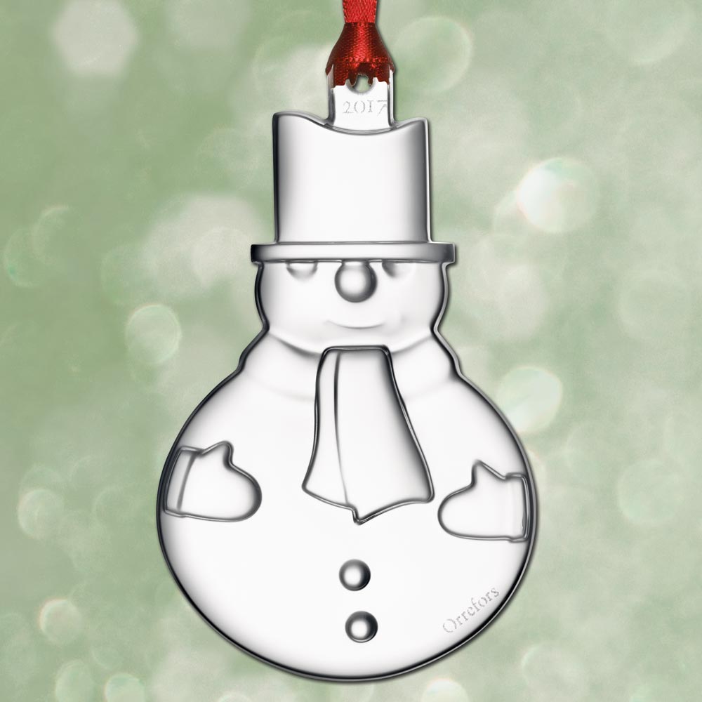 2017 Orrefors Snowman Annual Crystal Ornament Sterling Collectables