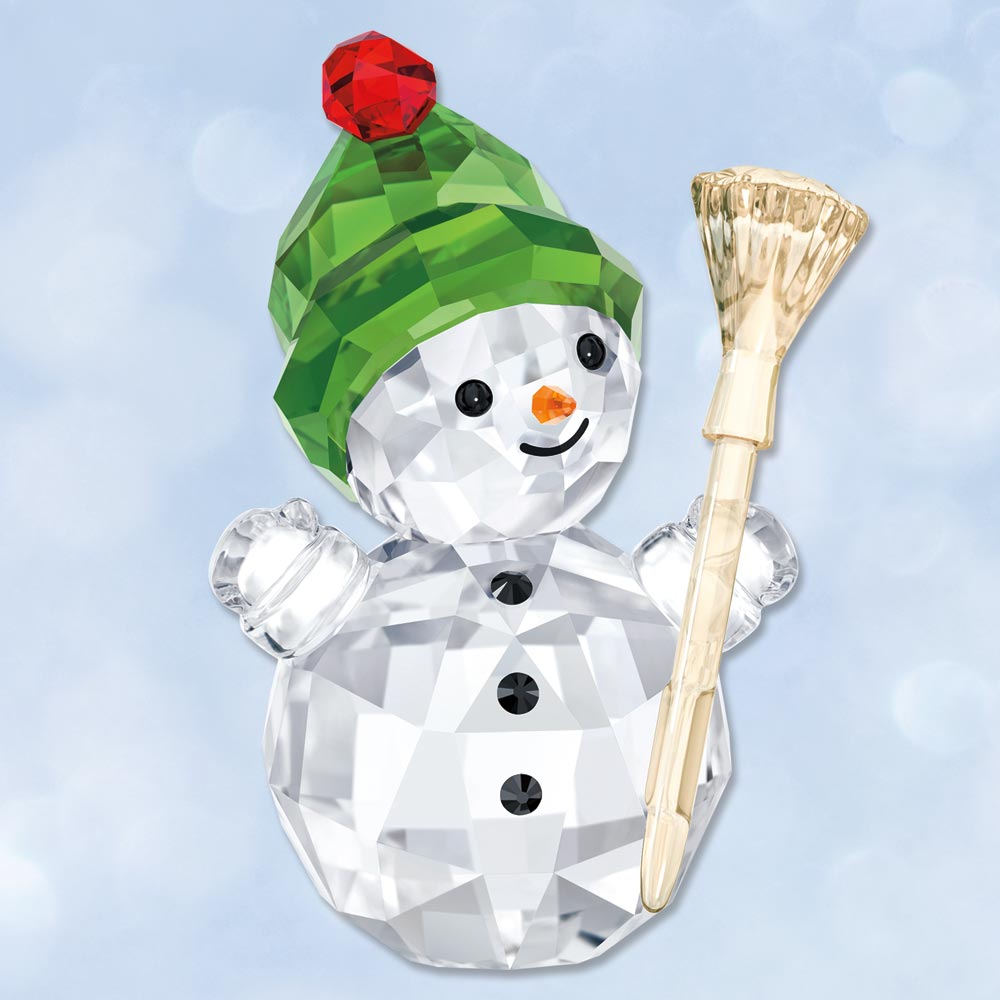 2018 Swarovski Rocking Snowman with Broom Crystal Figurine Sterling