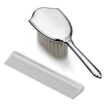 Empire Silver Girls Shield Design Brush & Comb Set in Pewter image