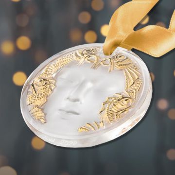 2022 Lalique Masque de Femme Annual Gold Stamp Crystal Ornament