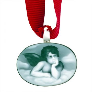 Mazza Bartholomew Christmas Angel Green Agate Cameo Sterling Pendant