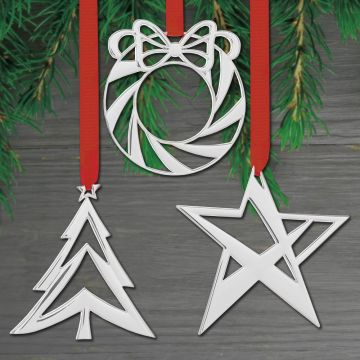 Nambe Star, Tree & Wreath Mini Silverplate Ornament Set image