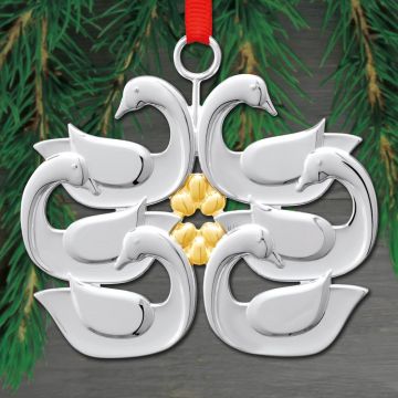Nambe Six Geese Laying 12 Day Silverplate & Goldplate Ornament