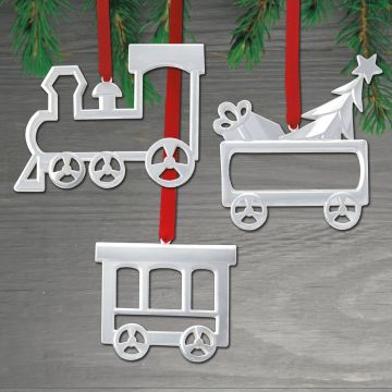 Nambe Train Engine, Toy Car & Caboose Mini Silverplate Ornament Set