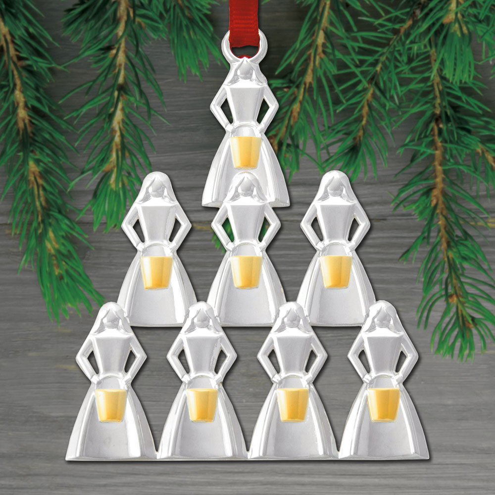 nambe 12 Days of Christmas Ornament Four Calling Birds Ornament| Silver and Twelve Days of Christmas: Nine Ladies Dancing Ornament | Nambé