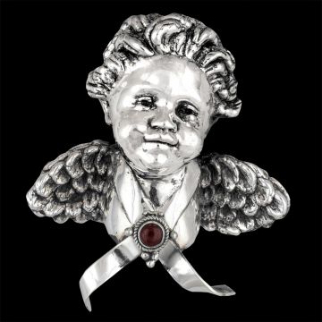 Rebecca Dykstra Cherub With Round Garnet Sterling Ornament