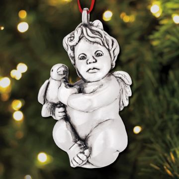 Rebecca Dykstra Cherub with Bird Sterling Ornament image