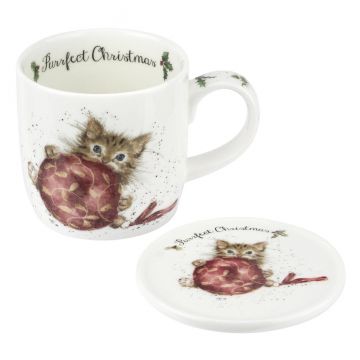 Royal Worcester Purrfect Christmas Mug & Coaster Set