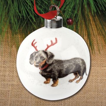 Royal Worcester Dachshund Through the Snow Bauble Ornament