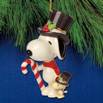 2025 Lenox Snoopy & Woodstock with Candy Cane Porcelain Ornament image