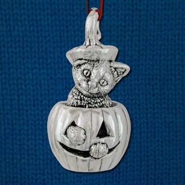 Cat of Mine Kitten in Jack-O'-Lantern Sterling Ornament image