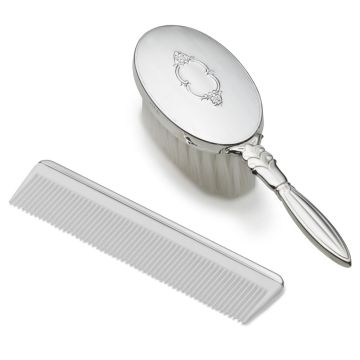 Empire Silver Girls Oval Design Sterling Brush & Comb Set image