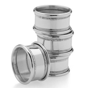 Empire Silver Beaded Napkin Rings Set Pewter image