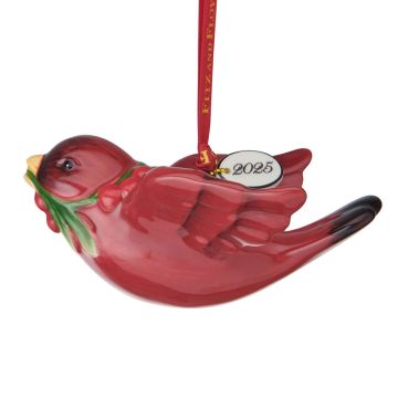 2025 Fitz and Floyd Poinsettia Holiday Cardinal Porcelain Ornament image