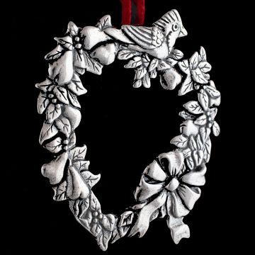 Hand & Hammer Cardinal & Wreath Sterling Ornament