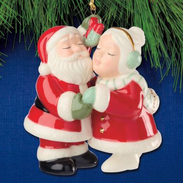 2026 Lenox Santa & Mrs. Clause Under the Mistletoe Porcelain Ornament image