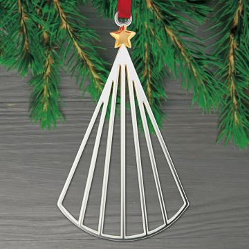 2025 Nambe Striped Tree Silverplate & Goldplate Ornament image