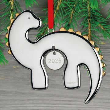2026 Nambe Baby's First Christmas Dino Silverplate & Goldplate Ornament image