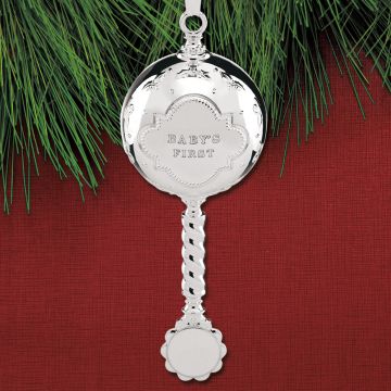 Reed & Barton Baby's First Christmas Rattle Silverplate Ornament image