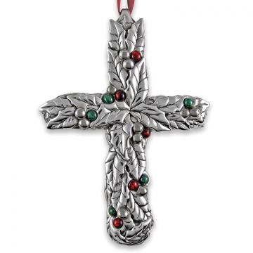 Holly Holiday Cross Sterling Ornament image