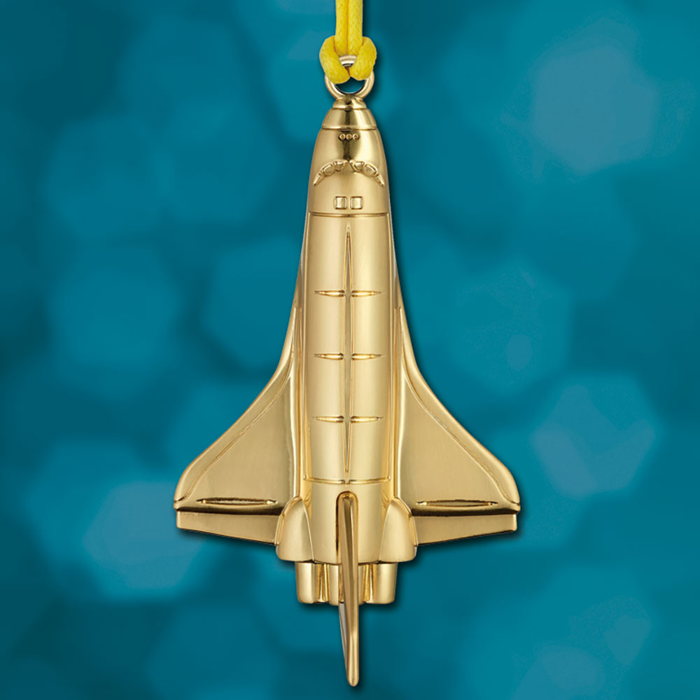 Waterford Golden Christmas Rocketship Ornament