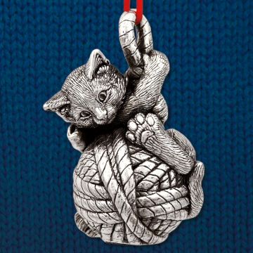Cat of Mine Curious Kitten on Yarn Ball 3D Sterling Ornament image