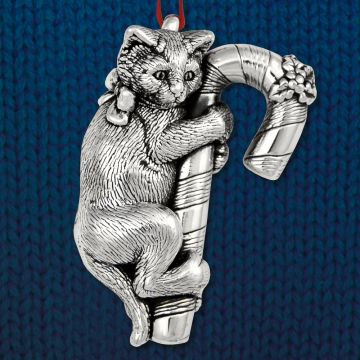 Cat of Mine Kitten on Candy Cane Sterling Ornament image