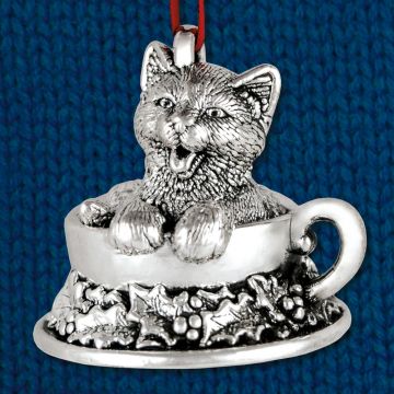 Cat of Mine Kitten in Teacup Sterling Ornament image