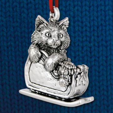 Cat of Mine Maine Coon Kitten in Sleigh Sterling Ornament image