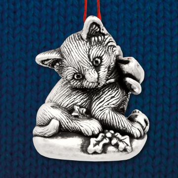 Cat of Mine Adorable Kitten on Pillow 3D Sterling Ornament image