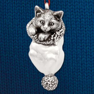 Cat of Mine Cute Kitten in Santa's Hat 3D Sterling Ornament image