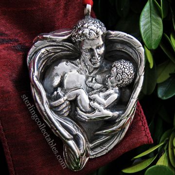 Cazenovia Male Angel with Child 3-D Sterling Ornament image