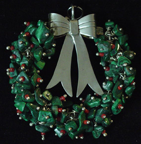 Emilia Castillo Wreath Malachite and Coral Sterling Ornament image