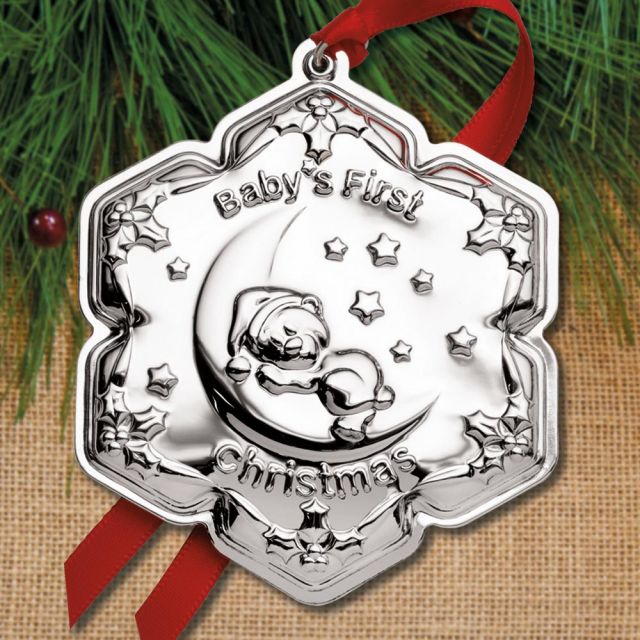 silver baby's first christmas ornament
