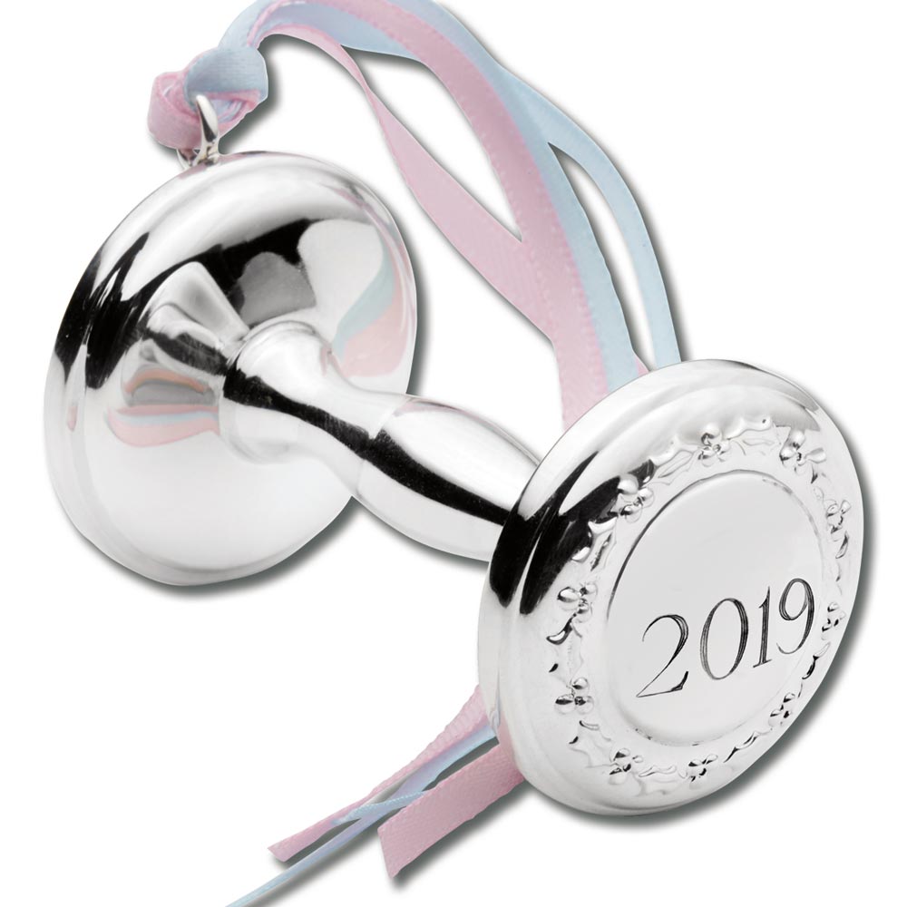 silver baby rattle engraved