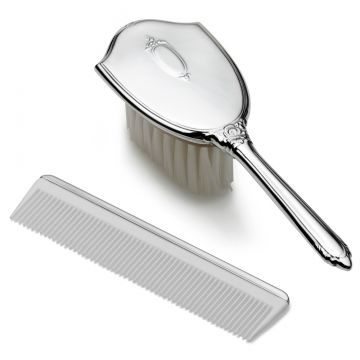 Empire Silver Girls Shield Design Sterling Brush & Comb Set image