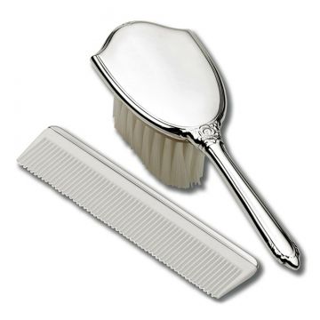 Empire Silver Girls Shield Plain Design Sterling Brush & Comb Set image