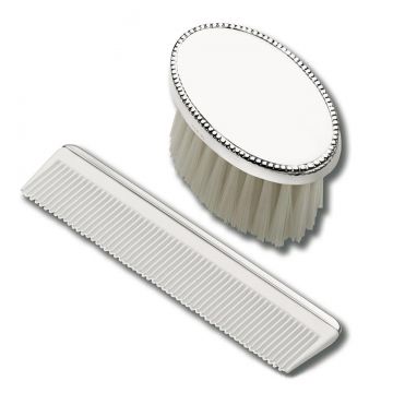 Empire Silver Boys Bead Design Sterling Brush & Comb Set image