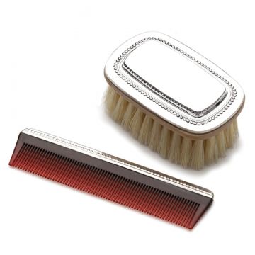 Gorham Boys Beaded Brush & Comb Set Sterling image
