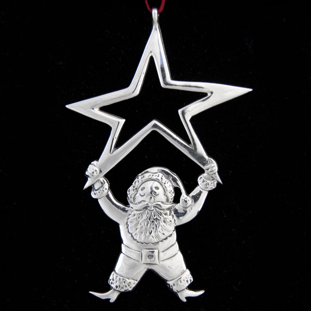 Sterling Collectables Hand & Hammer Santa Star Sterling Ornament
