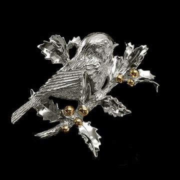 Harry Smith Chickadee in Holly Sterling Ornament