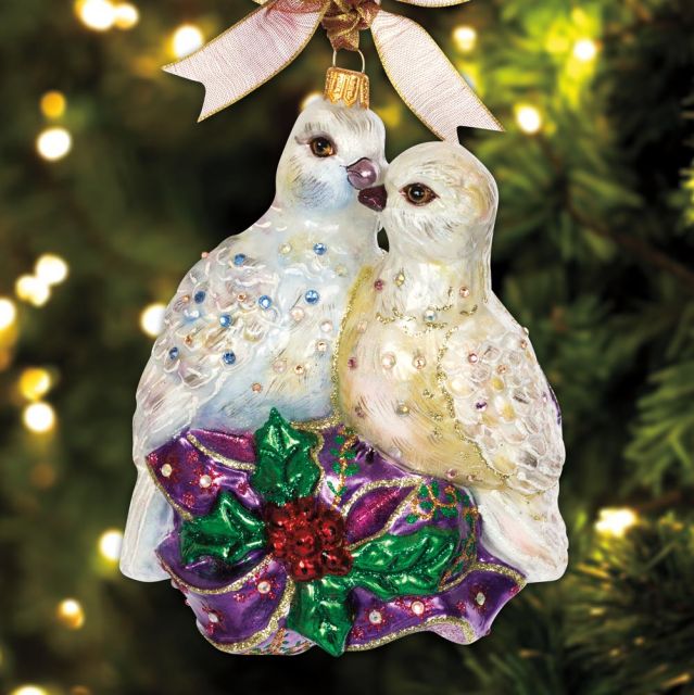 JAY STRONGWATER AMAZING TWO TURTLEDOVES GLASS CHRISTMAS ORNAMENT NEW BOX 