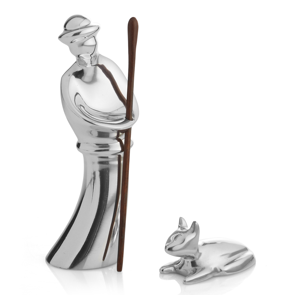 Sterling Collectables Nambe Nativity Shepherd & Lamb Figurine Set