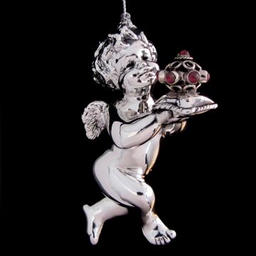 Rebecca Dykstra Cherub with Garnet Globe Sterling Ornament