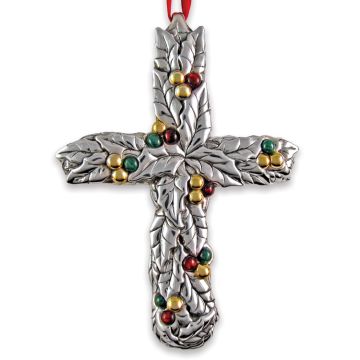 Holly Holiday Cross Sterling Ornament image