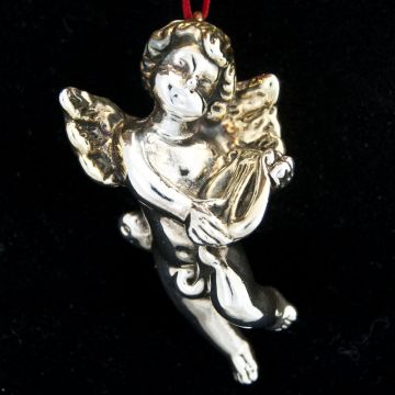 Sam Philipe Cherub with Harp Sterling Ornament