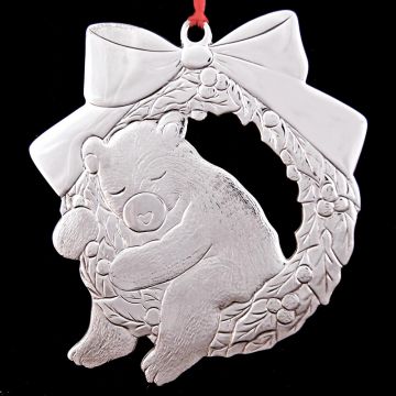 Tiffany Teddy Bear With Wreath Sterling Ornament image